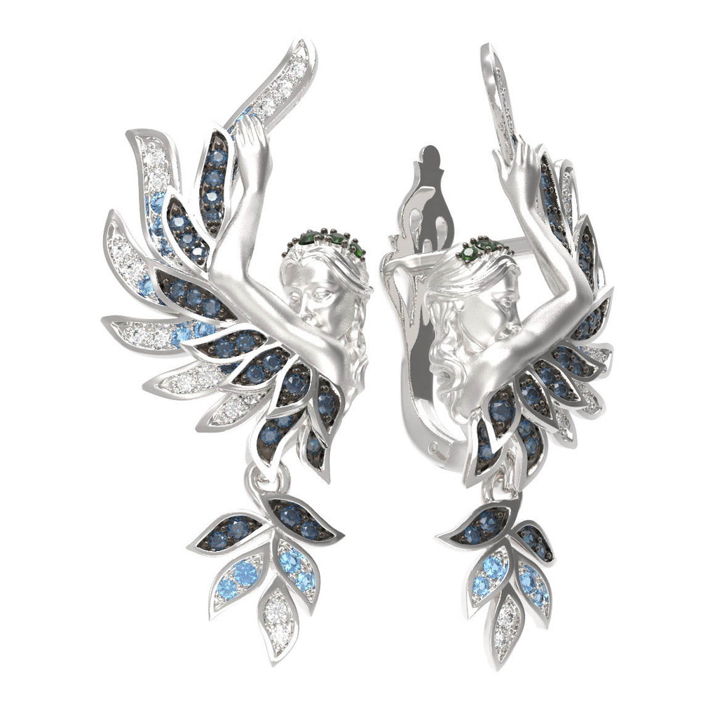 Серьги из белого золота c фианитом