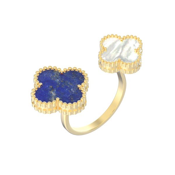Кольцо из лимонного золота c лазуритом и перламутром