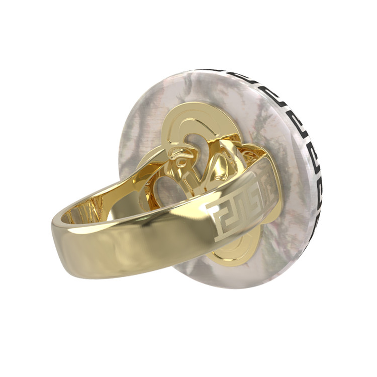 Кольцо из лимонного золота c эмаль и перламутром