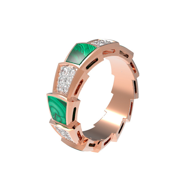 Кольцо из золота c бриллиантами и малахитом