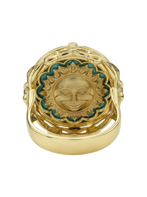 Кольцо из лимонного золота c бирюзой и лазуритом