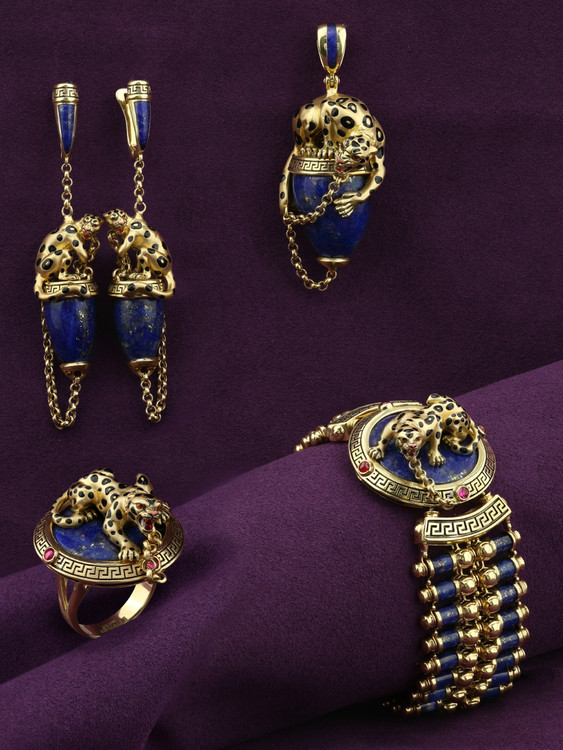 Браслет из лимонного золота c эмаль , рубином и лазуритом