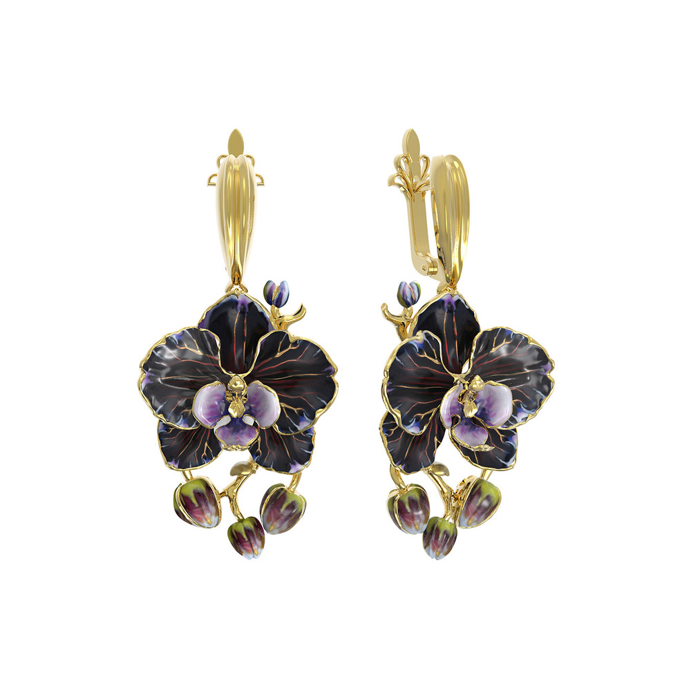 Серьги из лимонного золота c эмаль