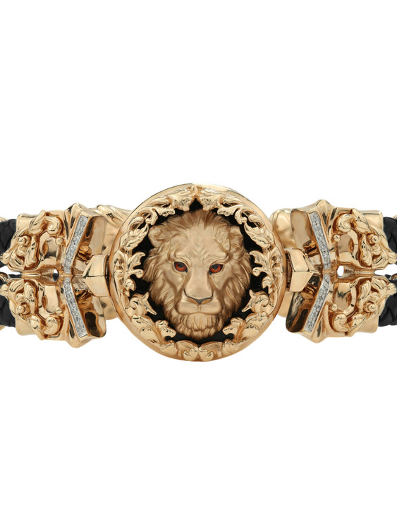 Браслет из золота c эмаль , бриллиантами, шнурком и ониксом